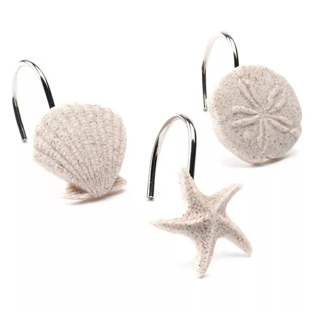 Sonoma Goods Cream Coastal Sand Dollar Sea Shell 12 pk Shower Curtain Hooks New
